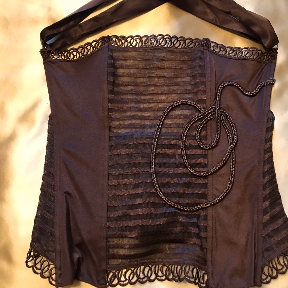 Victoria’s Secret Corset/Bustier Halter Gorgeous Brown Sheer Satin Satin Ribbon